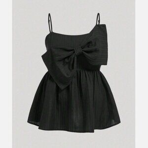 SHEIN Curve 0XL Solid Black 3D Bow Tank Top Shirt Blouse Fit & Flare